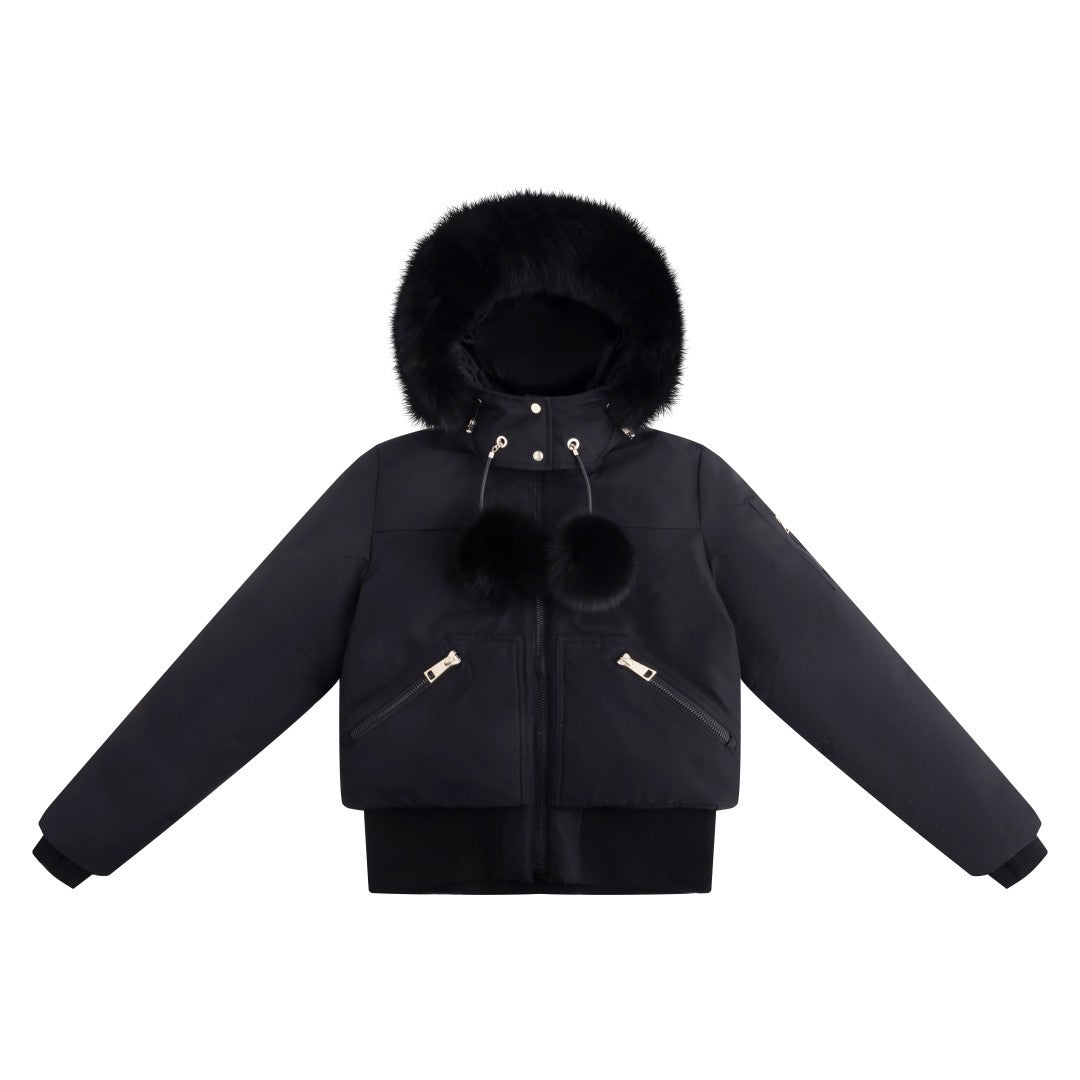 ELLABEE BLACK CANVAS POMPOM COAT