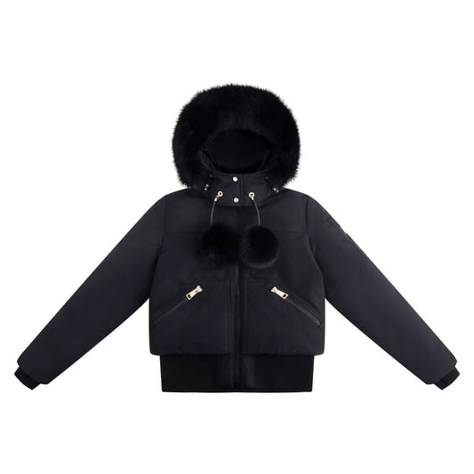 ELLABEE BLACK CANVAS POMPOM COAT