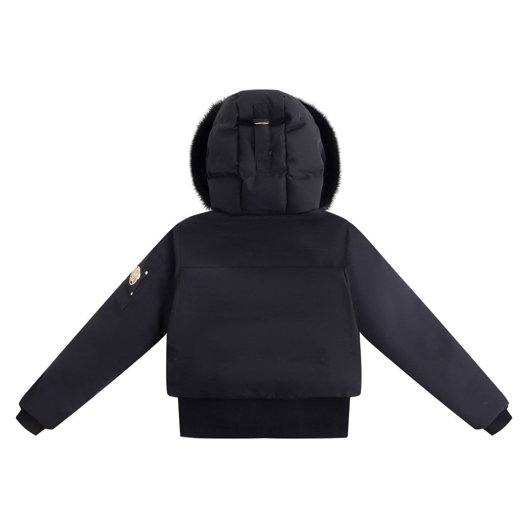 ELLABEE BLACK CANVAS POMPOM COAT