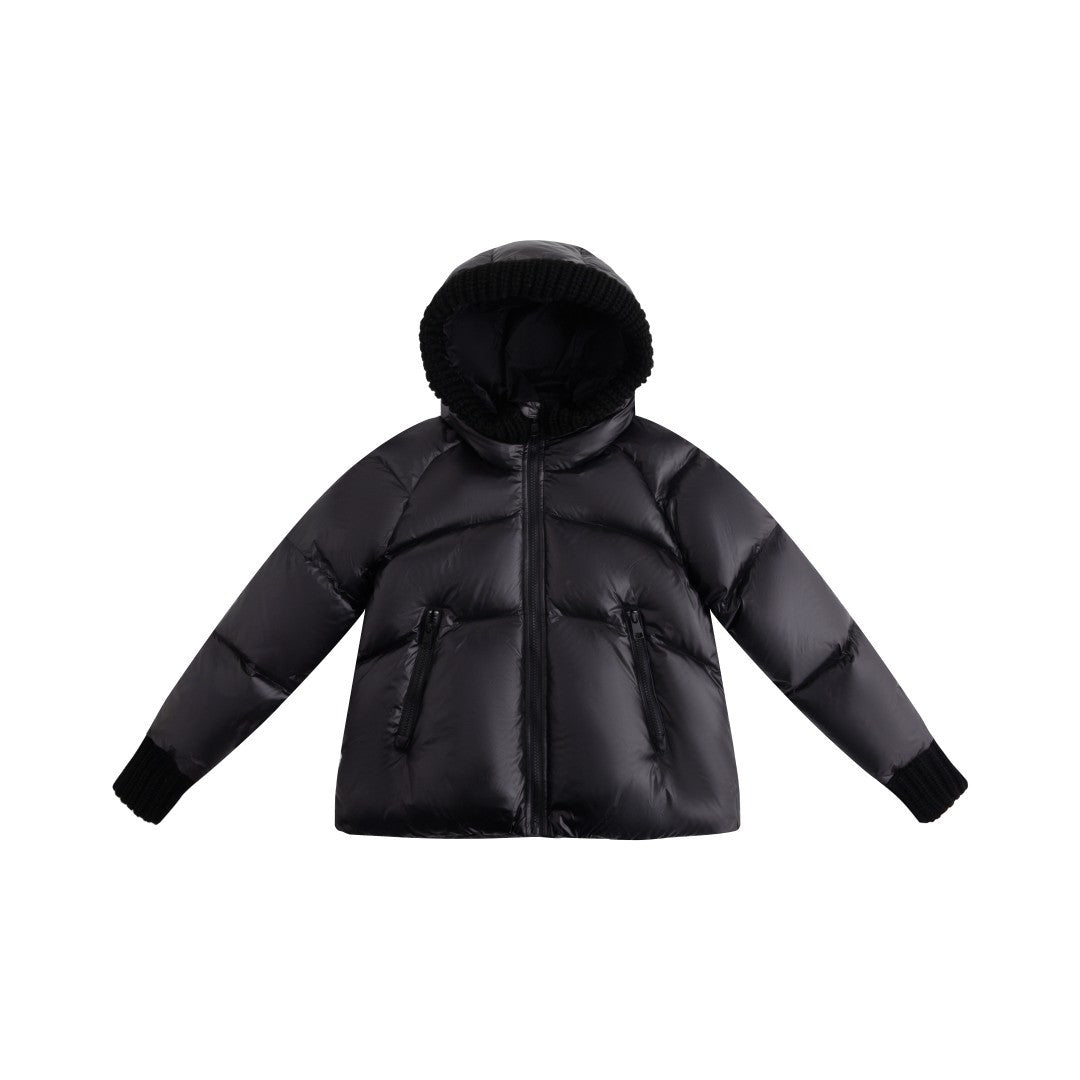 ELLABEE BLACK KNIT TRIM PUFFER COAT