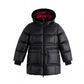 ELLABEE BLACK KNIT TRIM PUFFER LONG COAT