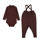 FARREN + ME BURGUNDY WASHED SUSPENDER PANT SET