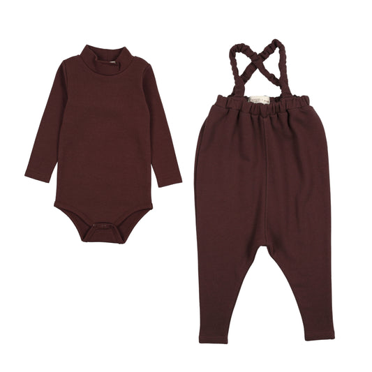 FARREN + ME BURGUNDY WASHED SUSPENDER PANT SET