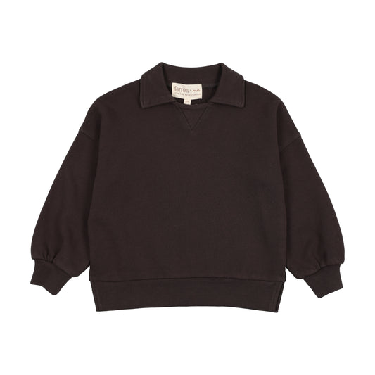 FARREN + ME BLACK WASHED POLO SWEATSHIRT