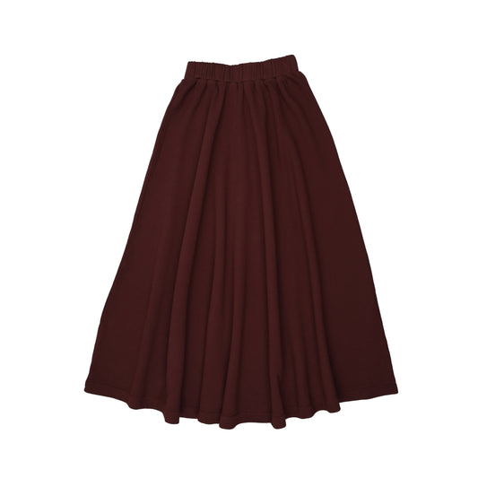 FARREN + ME BURGUNDY WASHED GATHERED MIDI SKIRT