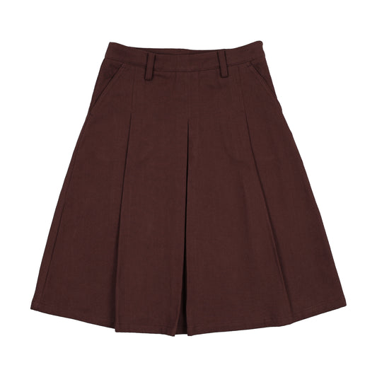 FARREN + ME BURGUNDY DENIM WASHED PLEATED SKIRT