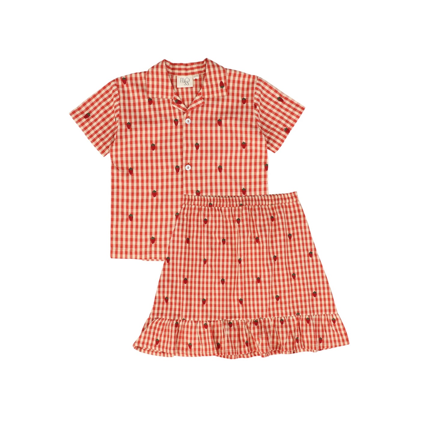 FLOSS RED CHECKED STRAWBERRY EMBROIDERED SET