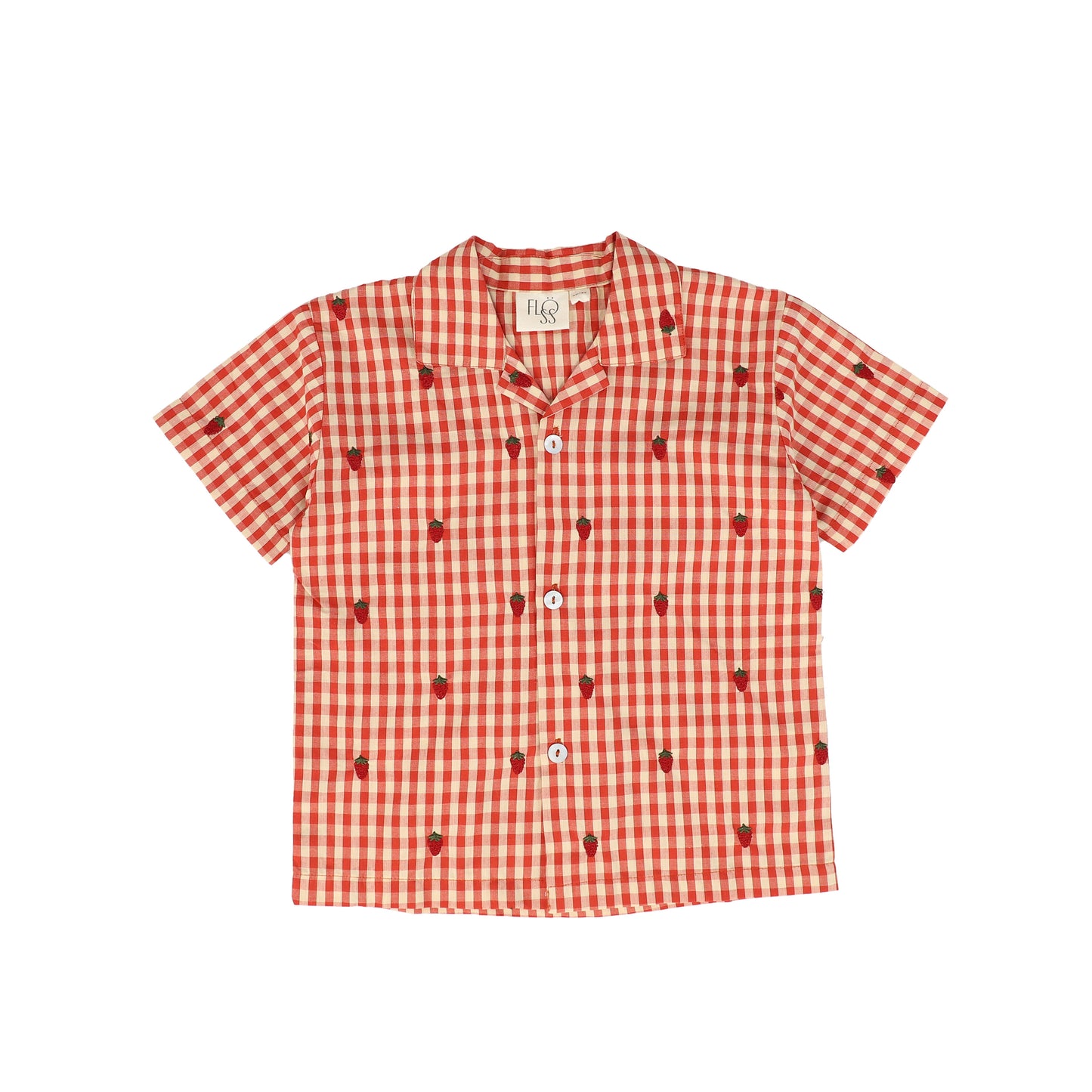 FLOSS RED CHECKED STRAWBERRY EMBROIDERED SHIRT