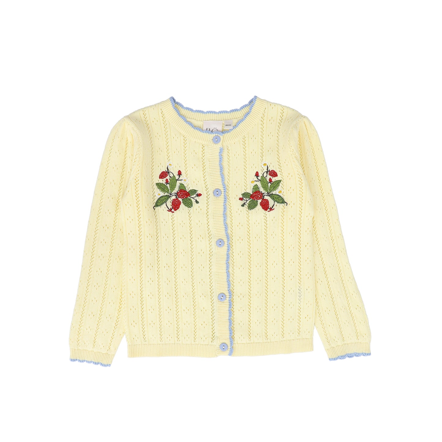 FLOSS PALE YELLOW POINTELLE EMBROIDERED CARDIGAN