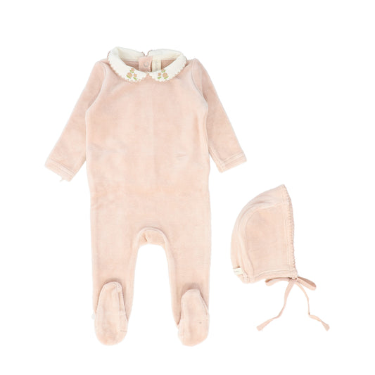 LILETTE DUSTY PINK VELOUR COLLAR FOOTIE SET