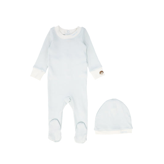 LITTLE PARNI BLUE STITCHED FOOTIE + BEANIE