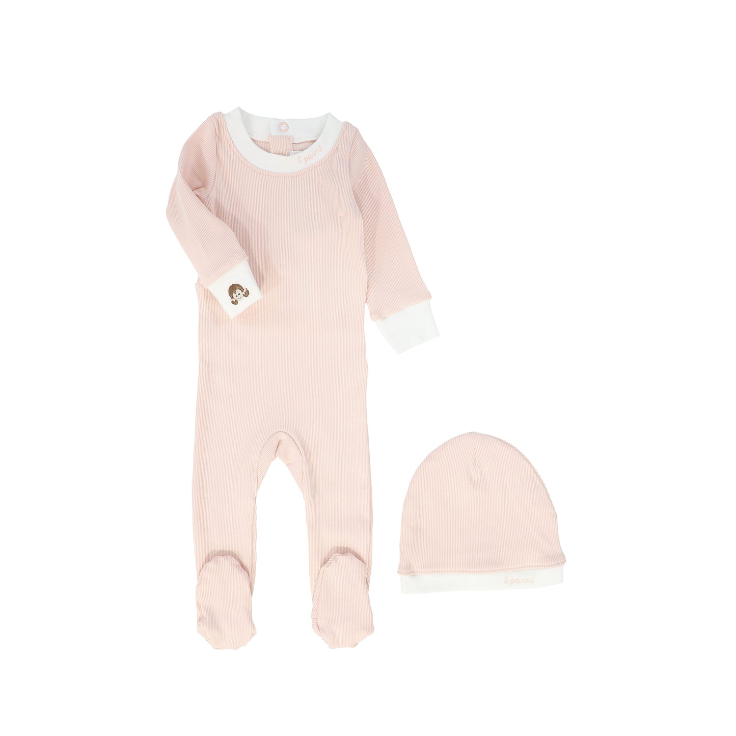 LITTLE PARNI PINK STITCHED FOOTIE + BEANIE