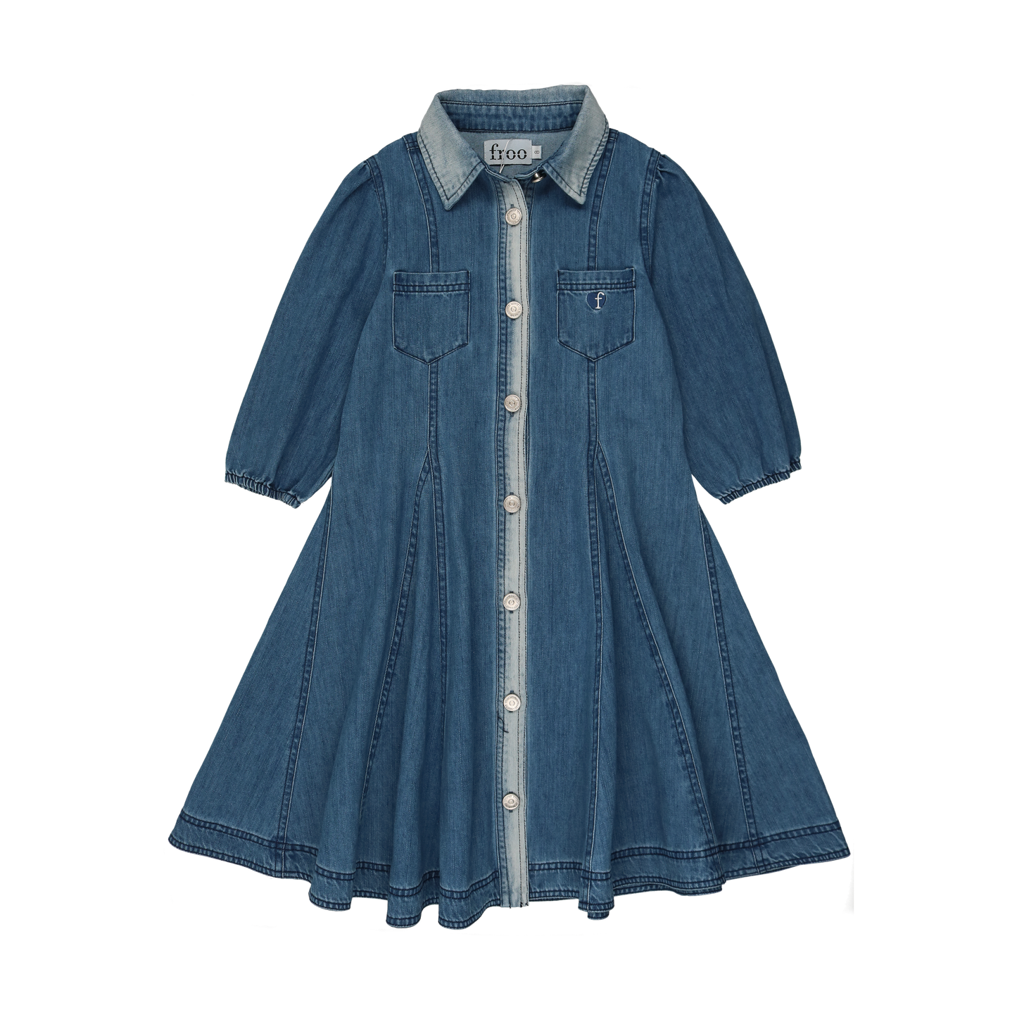 FROO STYLE MID BLUE DENIM BUTTON DRESS