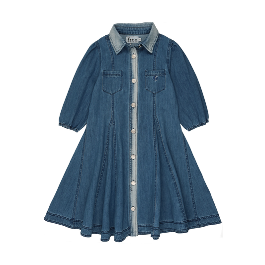 FROO STYLE MID BLUE DENIM BUTTON DRESS