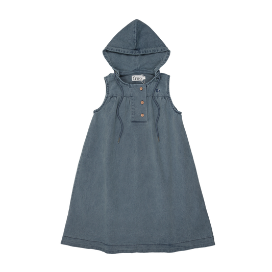 FROO STYLE BLUE DENIM HOODED DRESS