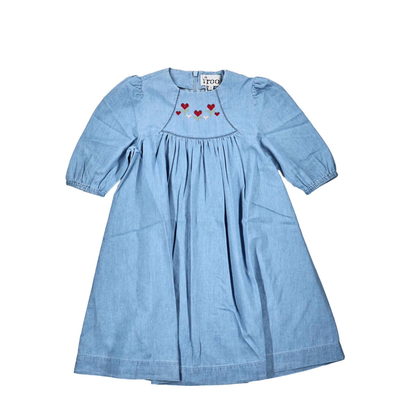 FROO STYLE BLUE DENIM EMBROIDERED DRESS