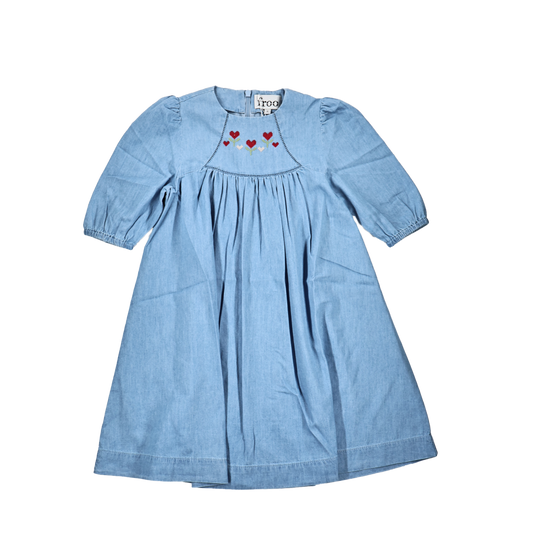 FROO STYLE BLUE DENIM EMBROIDERED DRESS