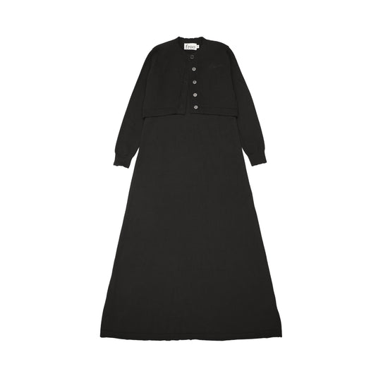 FROO STYLE BLACK KNIT CARDIGAN/MAXI DRESS SET