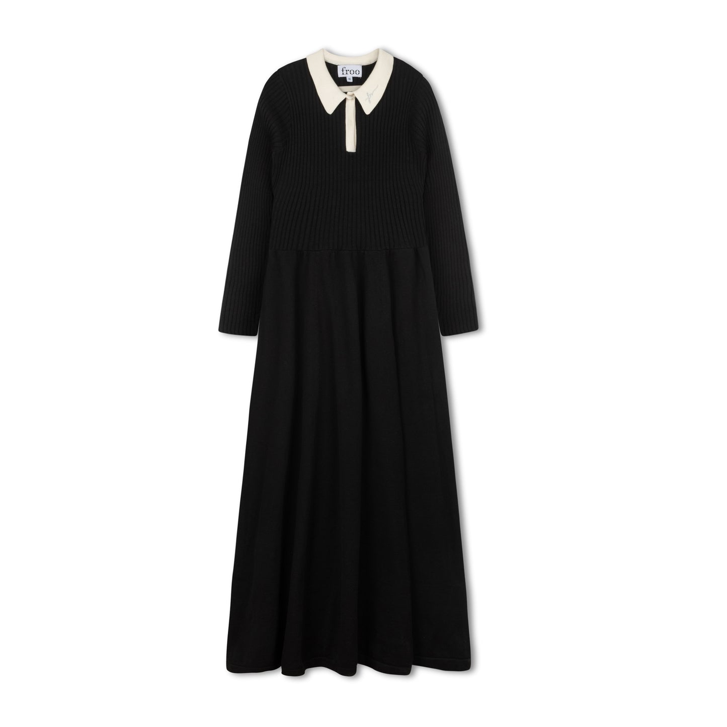 FROO STYLE BLACK/WHITE COLLAR KNIT MAXI DRESS