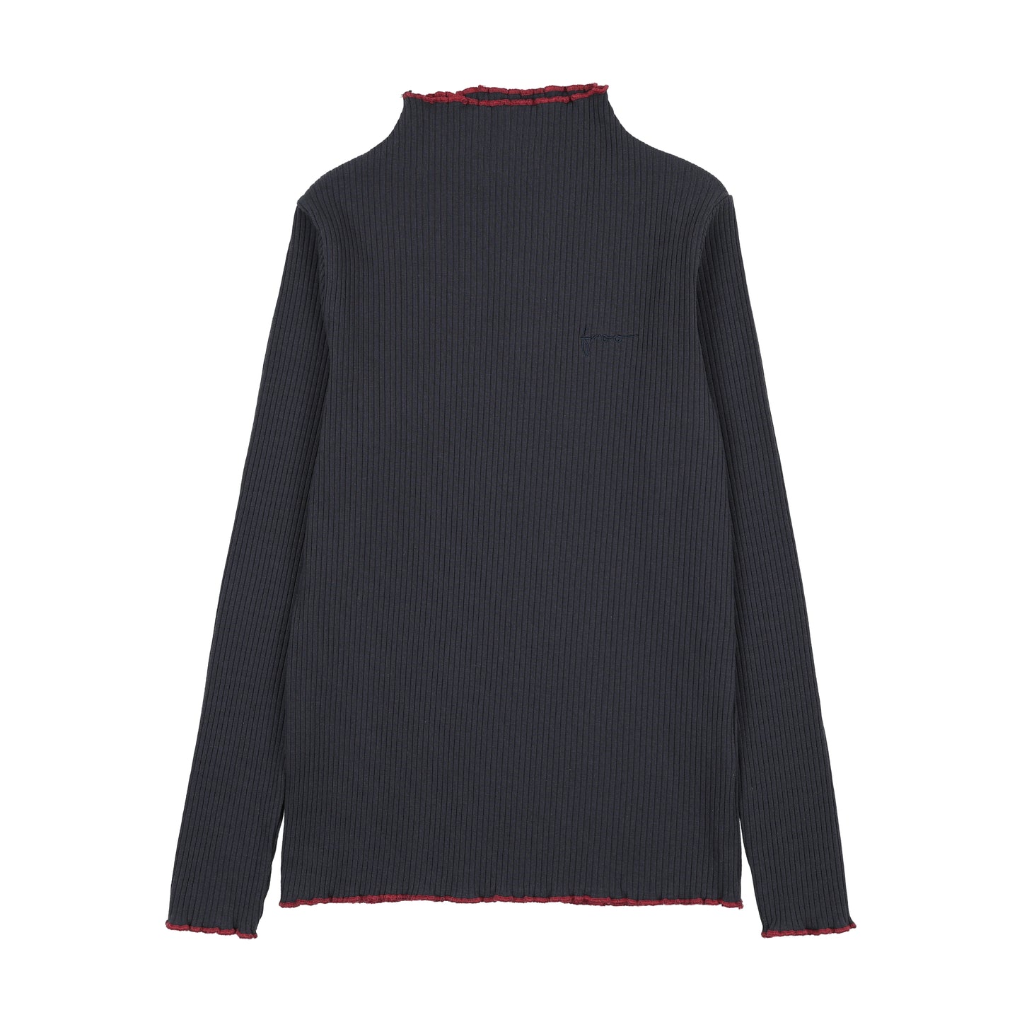 FROO STYLE NAVY SCALLOP TRIM RIBBED TURTLENECK