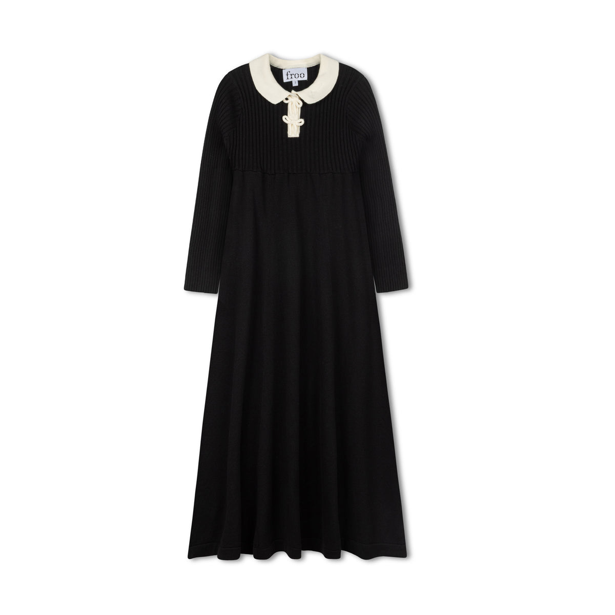 FROO STYLE BLACK PETER PAN COLLAR PLEATED MAXI DRESS