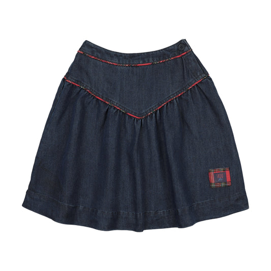 FROO STYLE BLUE DENIM V STITCH SKIRT