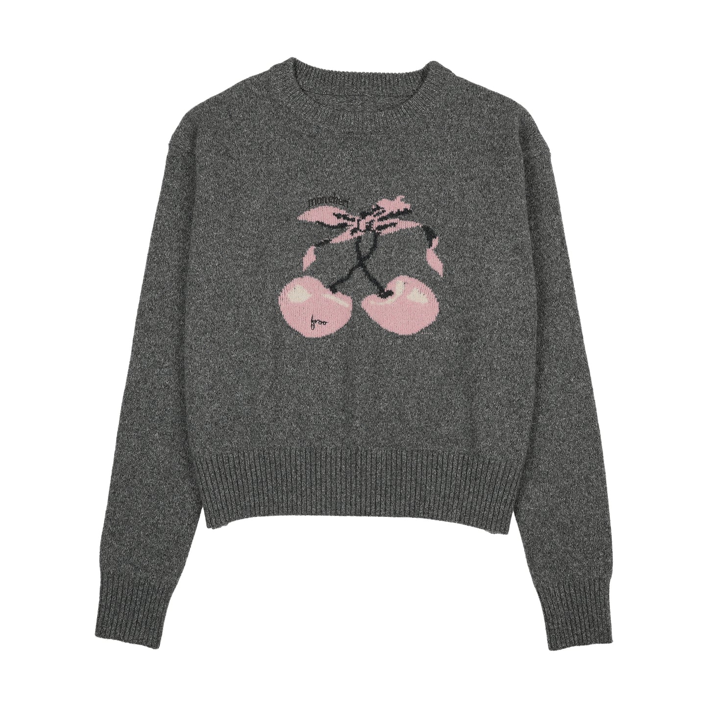 FROO STYLE HEATHER GREY CHERRY PRINT SWEATER