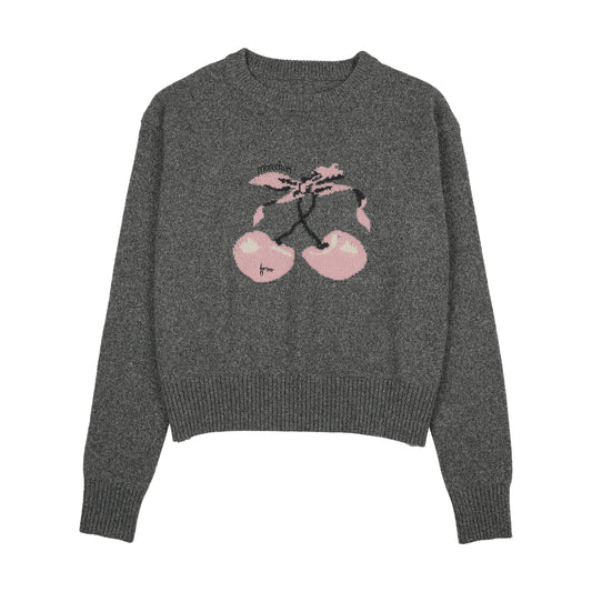 FROO STYLE HEATHER GREY CHERRY PRINT SWEATER