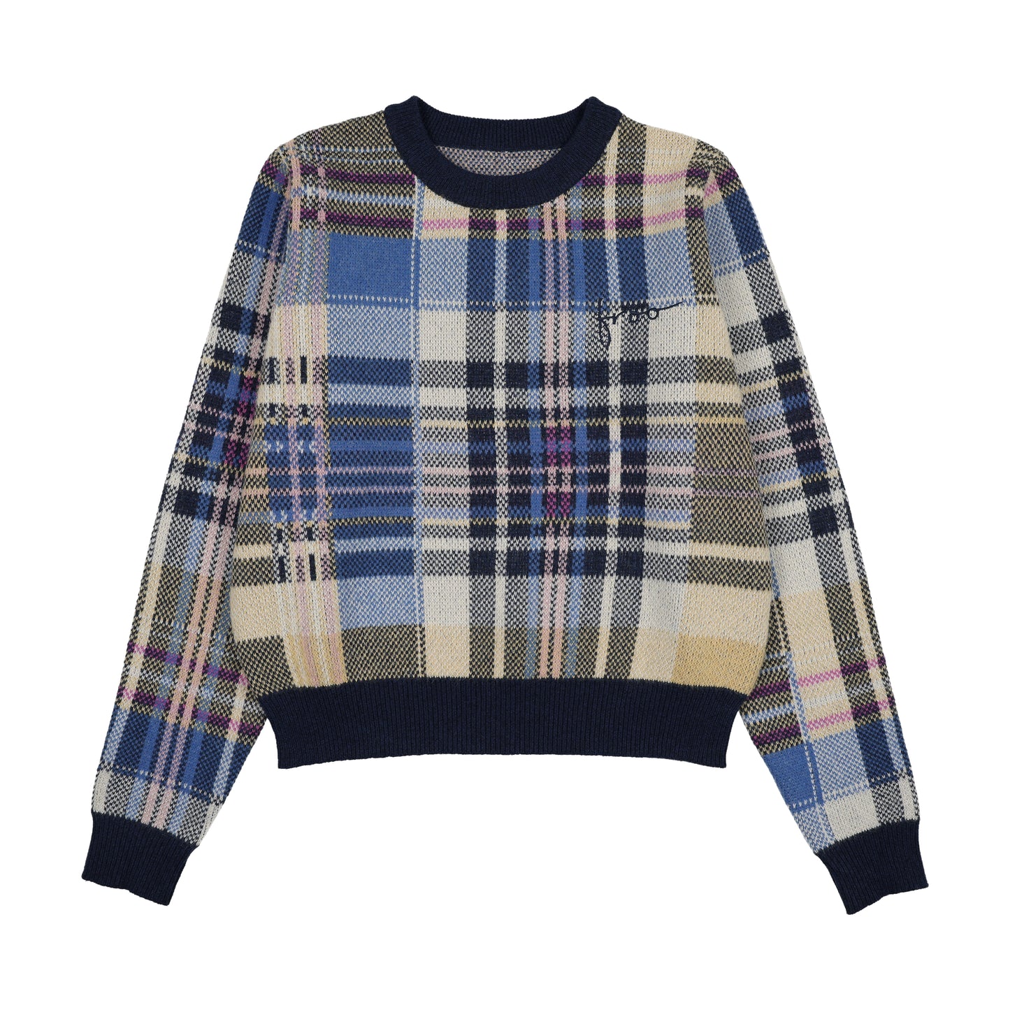 FROO STYLE ROYAL BLUE PLAID KNIT SWEATER