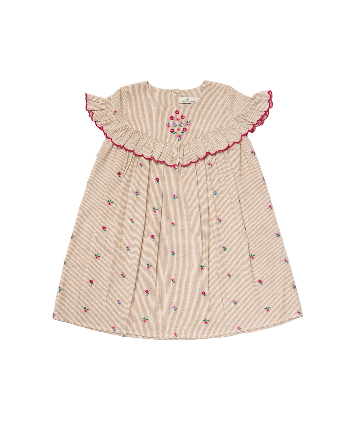 EARLY SUNDAY BEIGE EMBROIDERED RUFFLE TRIM JUMPER