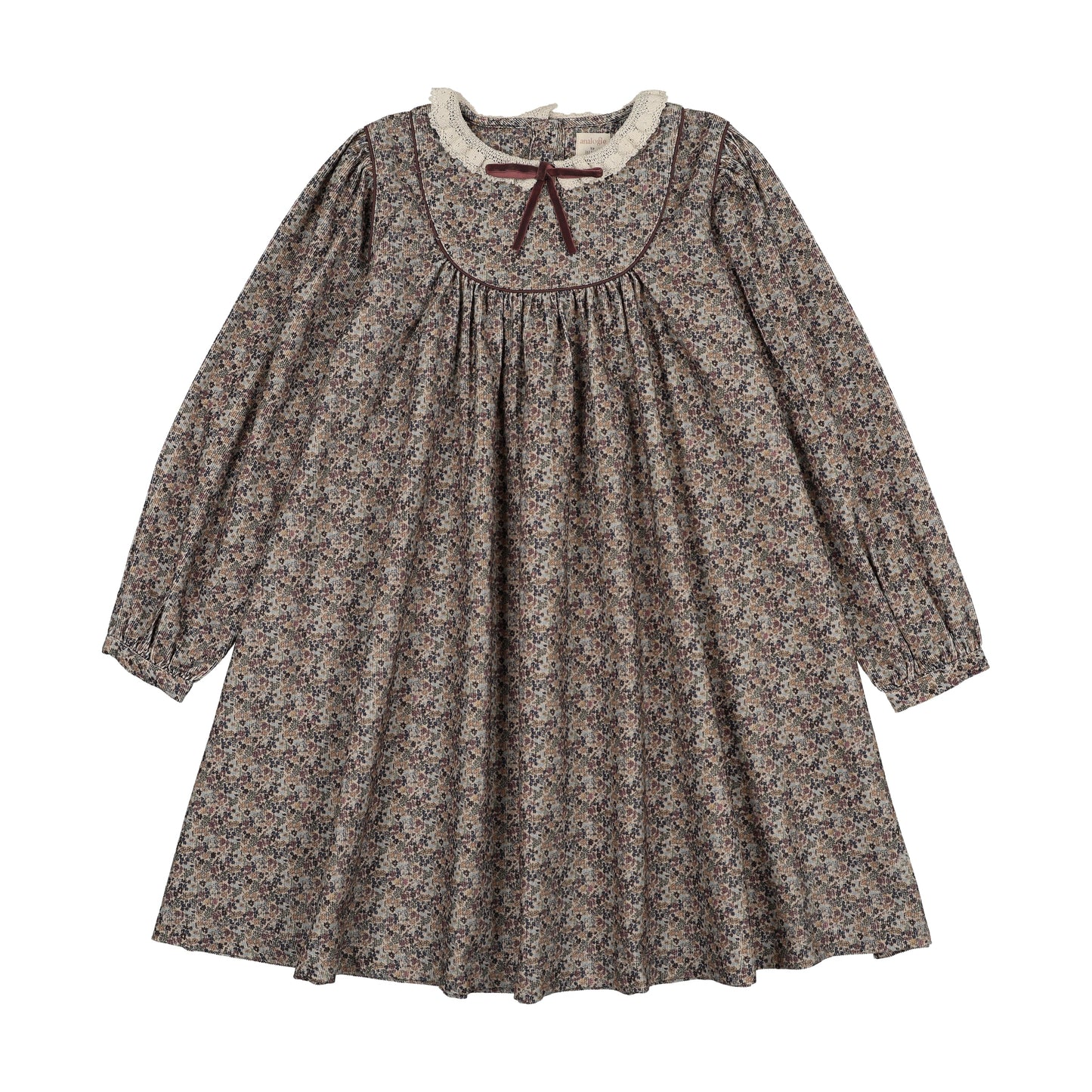 ANALOGIE OXFORD TAN PRINT HOME GARDEN LACED TRIM DRESS