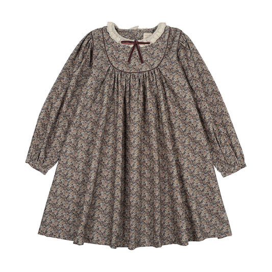 ANALOGIE OXFORD TAN PRINT HOME GARDEN LACED TRIM DRESS