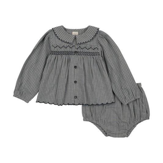 ANALOGIE BLUE SMOCKED PLAID BLOOMER SET