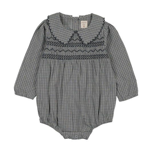 ANALOGIE BLUE PLAID SMOCKED ROMPER