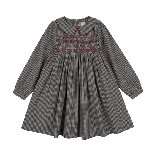 ANALOGIE GREY PLAID SMOCKED DRESS