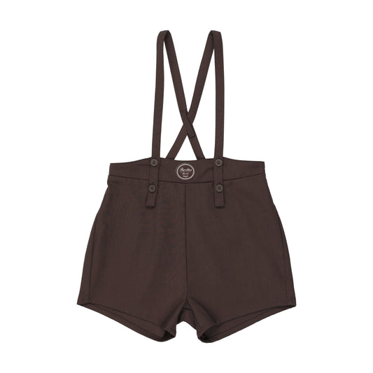 ANALOGIE CHOCOLATE BROWN PLAID EDITION BOYS OVERALL SHORTS