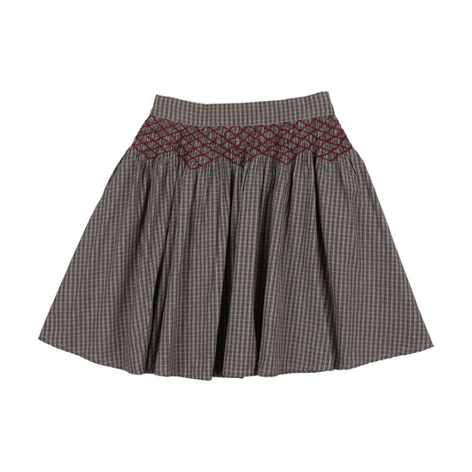 ANALOGIE GREY PLAID SMOCKED SKIRT