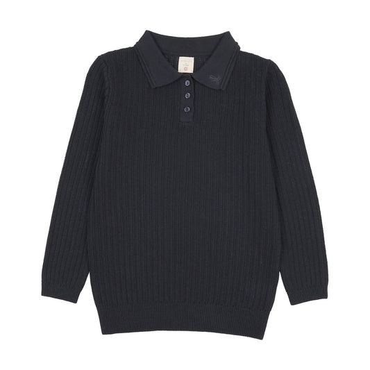 ANALOGIE NAVY RIBBED KNIT POLO