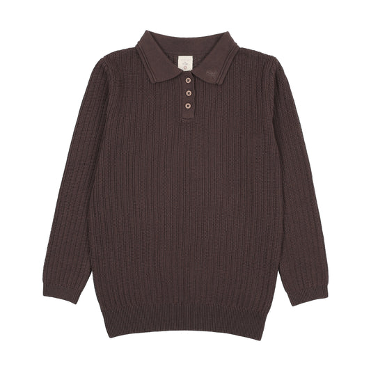 ANALOGIE BROWN RIBBED KNIT POLO