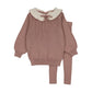 ANALOGIE ROSE PINK RUFFLE COLLAR RIBBED KNIT SET