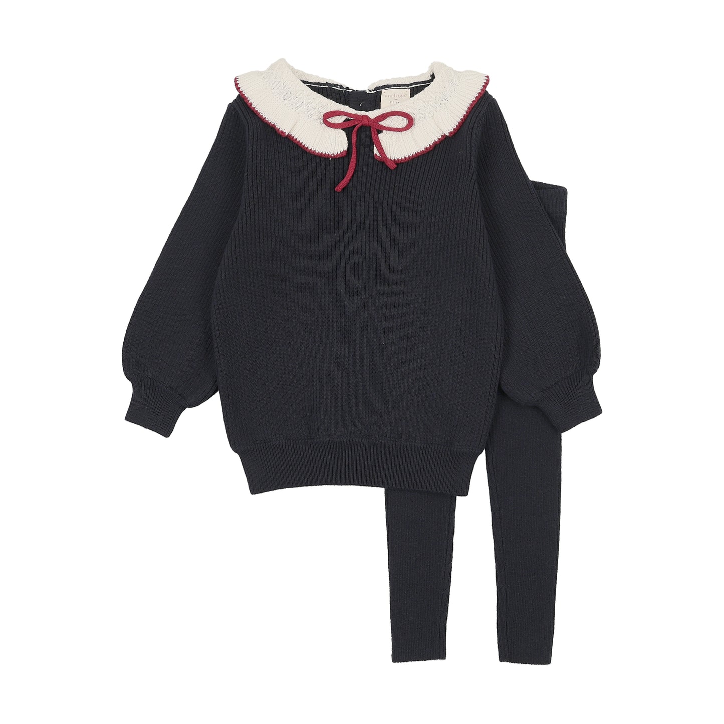 ANALOGIE NAVY RUFFLE COLLAR RIBBED KNIT SET