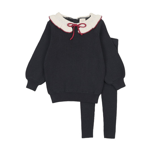ANALOGIE NAVY RUFFLE COLLAR RIBBED KNIT SET