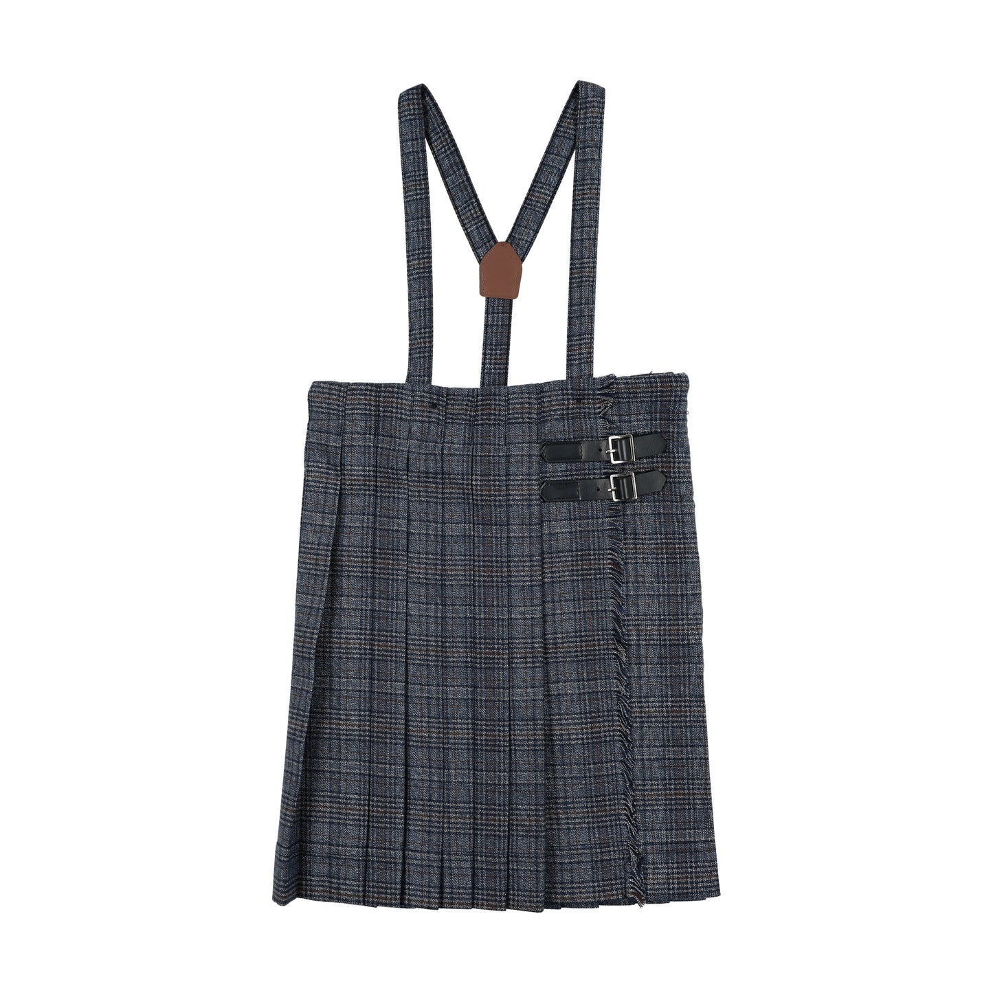 ANALOGIE VINTAGE BLUE/GREY PLAID BUCKLE SUSPENDER SKIRT