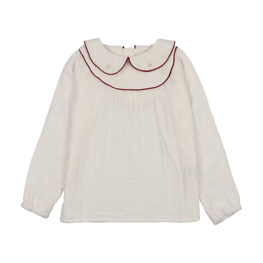 ANALOGIE CREAM/BURGUNDY EMBROIDERED SHIRT