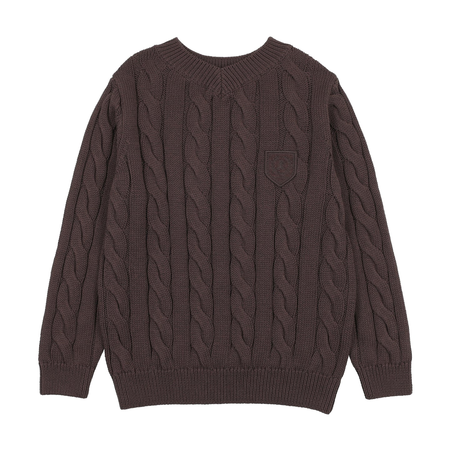 ANALOGIE CHOCOLATE BROWN CHUNKY V NECK SWEATER