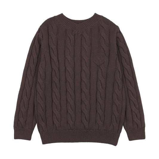 ANALOGIE CHOCOLATE BROWN CHUNKY V NECK SWEATER