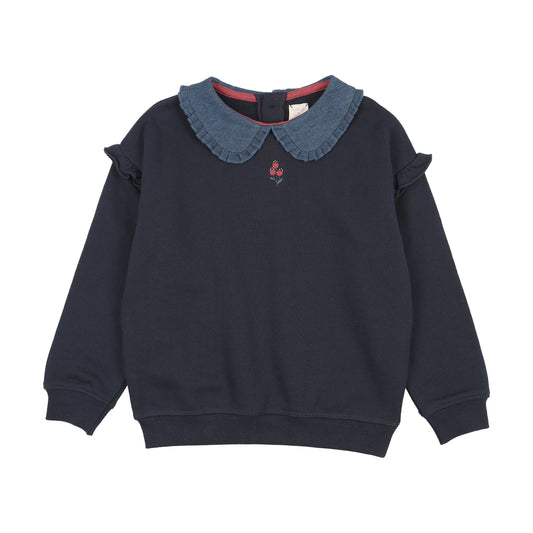 ANALOGIE NAVY/DENIM RUFFLE COLLAR SWEATSHIRT