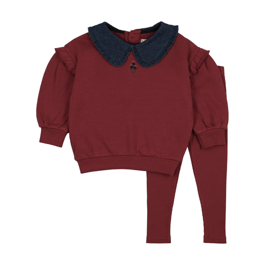 ANALOGIE VINTAGE RED/DENIM COLLAR SWEATSHIRT SET