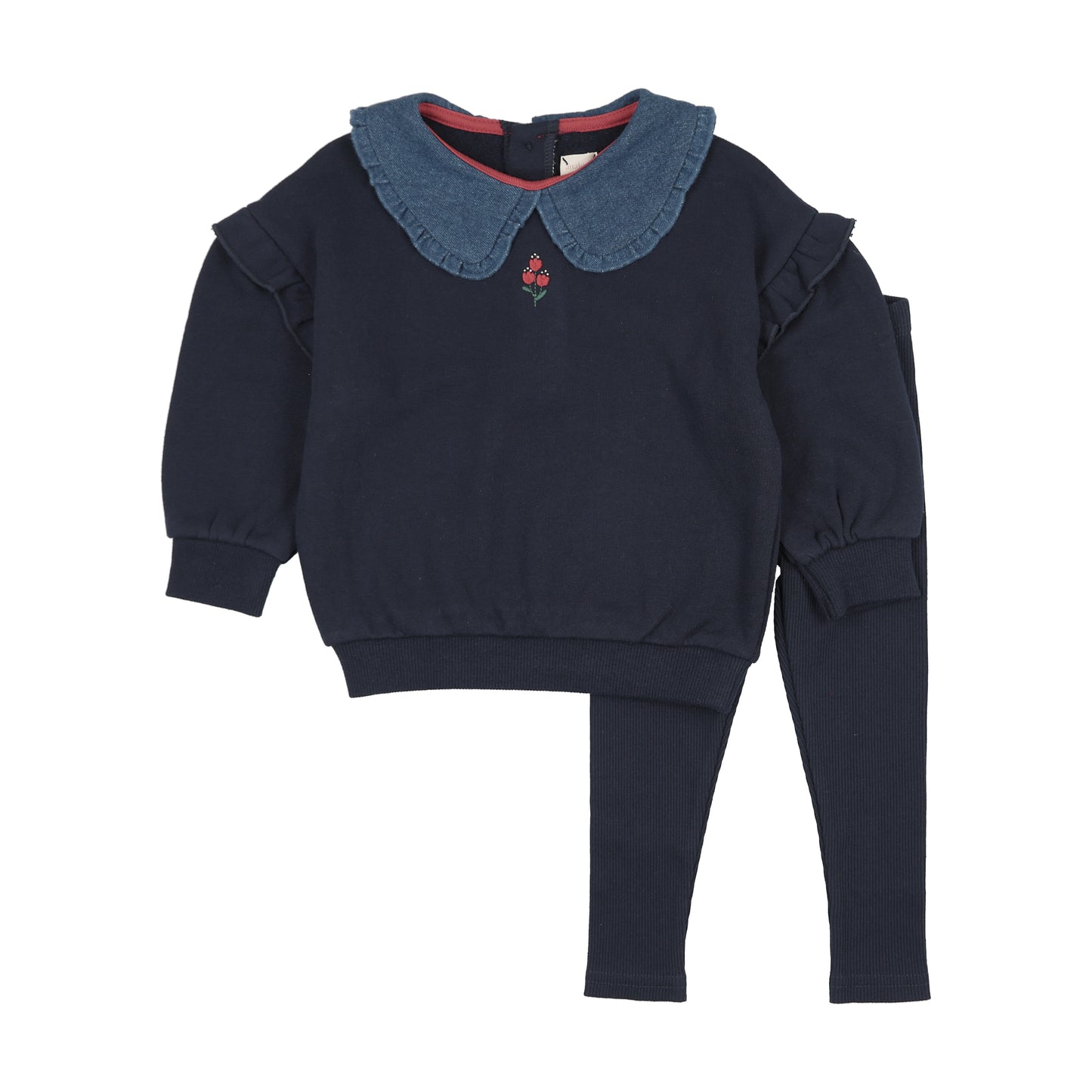 ANALOGIE NAVY/DENIM COLLAR RUFFLE SWEATSHIRT SET