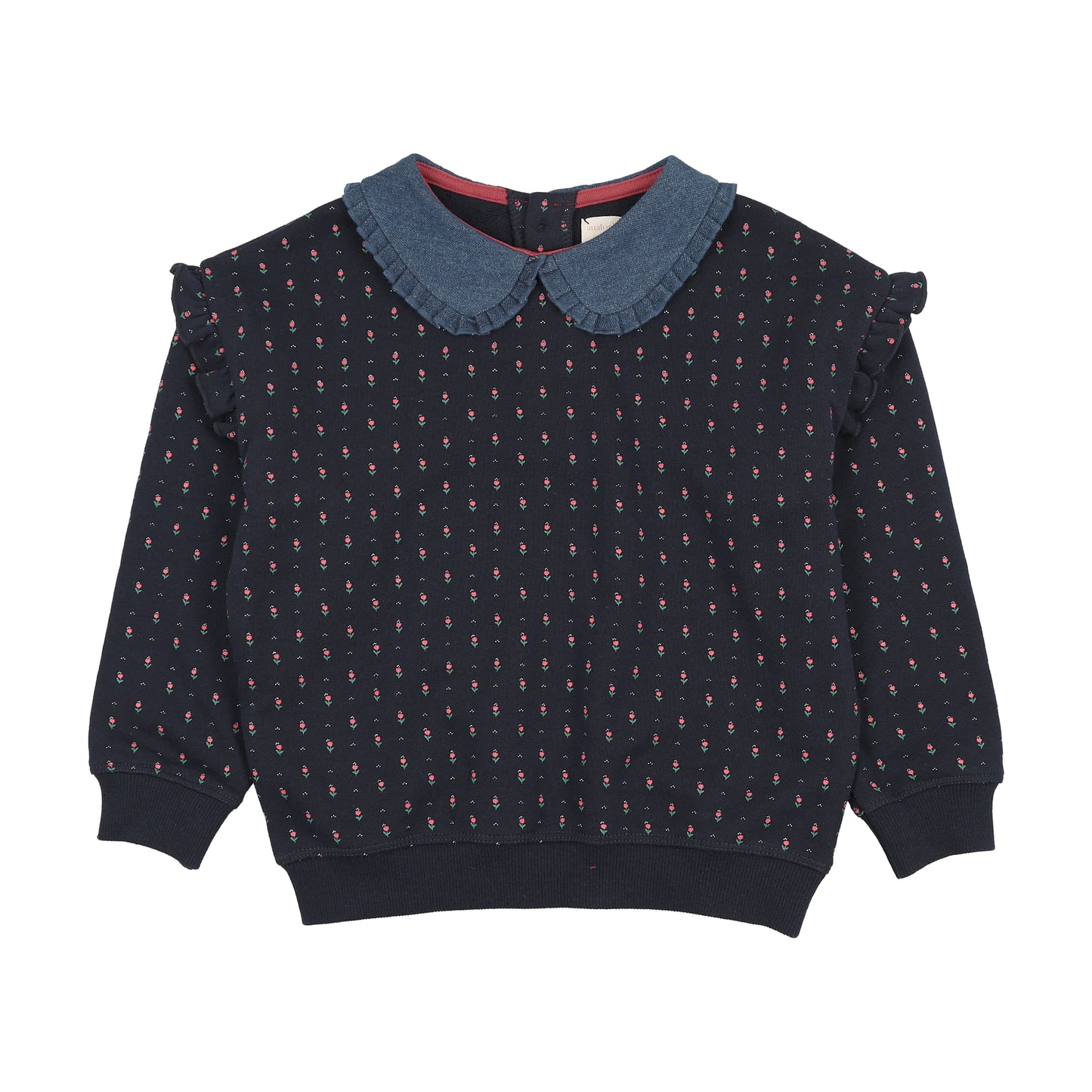 ANALOGIE NAVY/DENIM PRINT COLLAR RUFFLE SWEATSHIRT